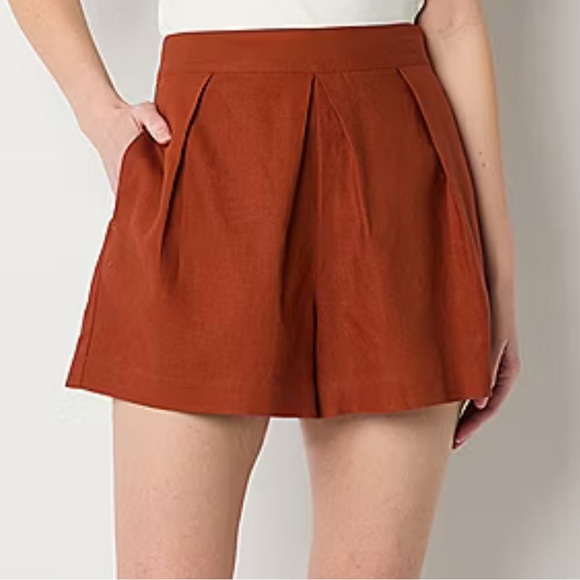 Worthington Women's Mid-rise Pleated Linen Shorts in Rust Plus size 14 NWT - Picture 1 of 14